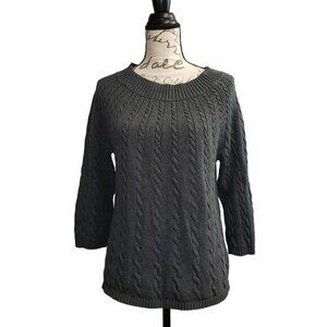 Talbots Pullover Gray Cotton 3/4 Sleeve‎ Sweater Womens Size  L Round Neck
